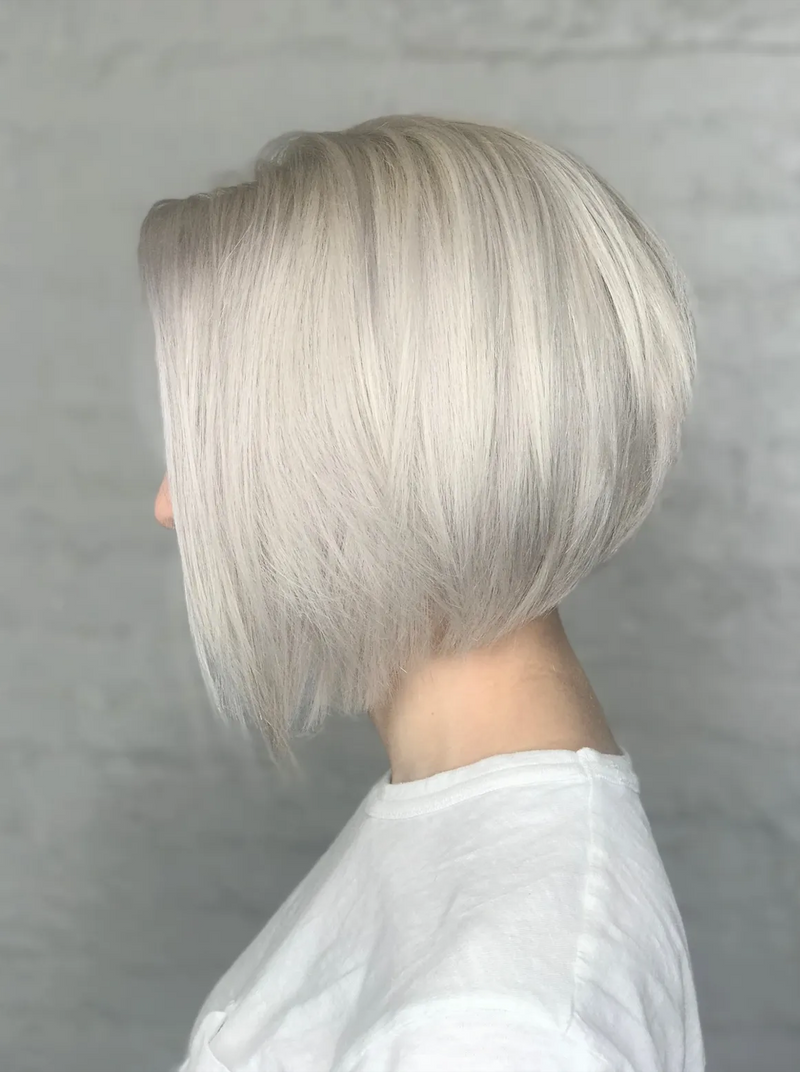 Platinum white blonde bob haircut at Dubé New York, New York NY